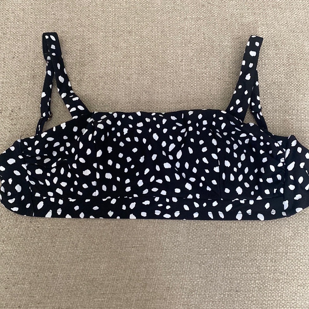 Island Escape Costa Rica Underwire Back Tie Bikini Top Black White Dot Swim 12